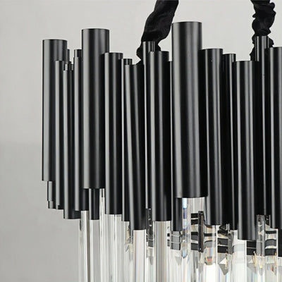 Excelis Modern Crystal Chandelier – Black Frame Sparkling Focal Point for Dining/Living Room