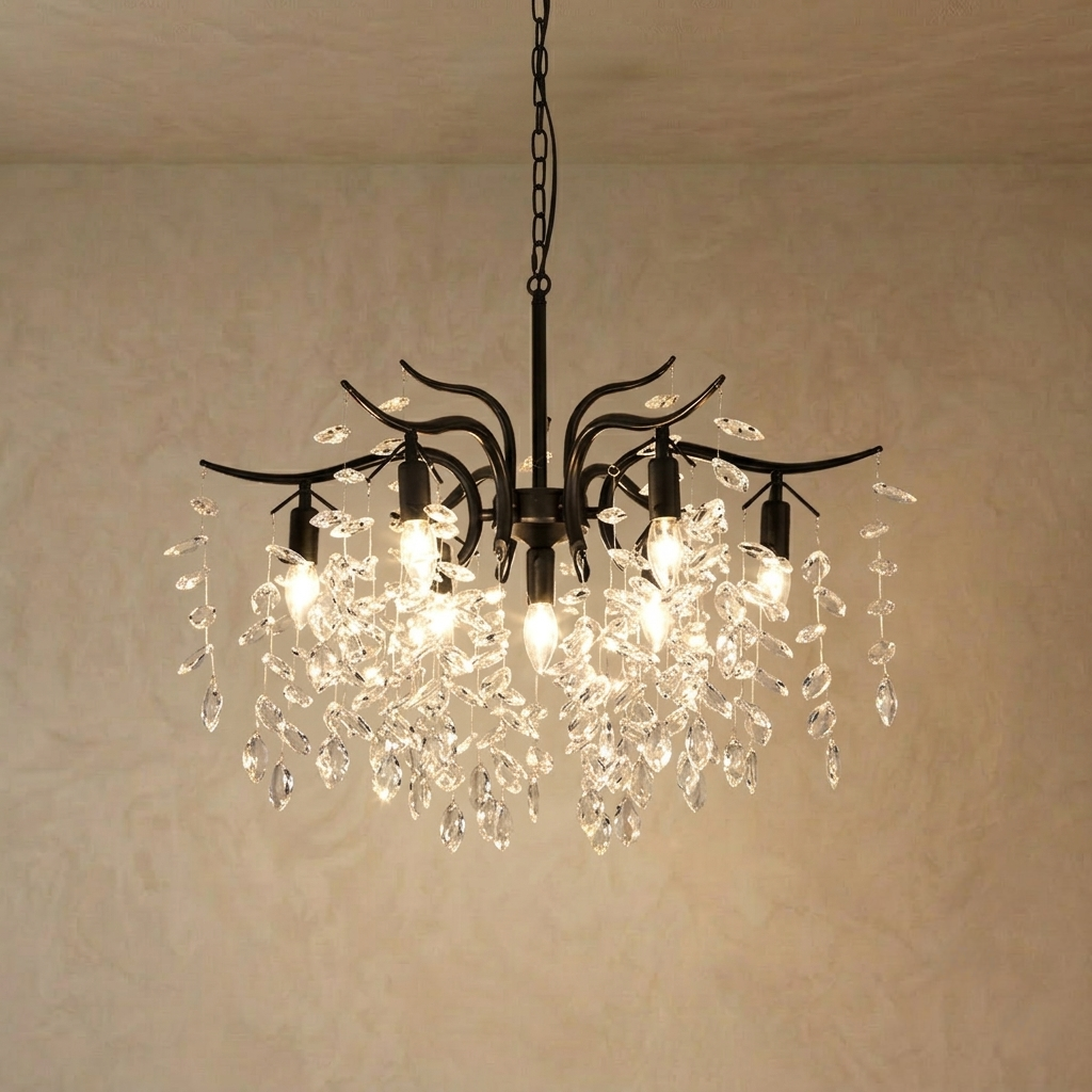 Excelis Royal Crystal Chandelier – Luxurious Black Finish for Living/Dining Room