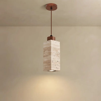 Strata Natural Column Pendant Light -Beige Travertine for Kitchen Island