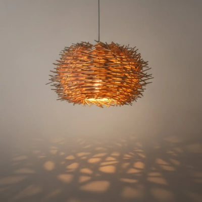 Bamburo Farmhouse Globular Wood Pendant Light – Brown for Living Room