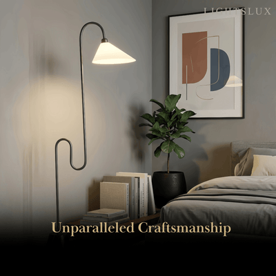 Velora Postmodern Black Floor Lamp – Metal Base with Fabric Hooded for Bedroom