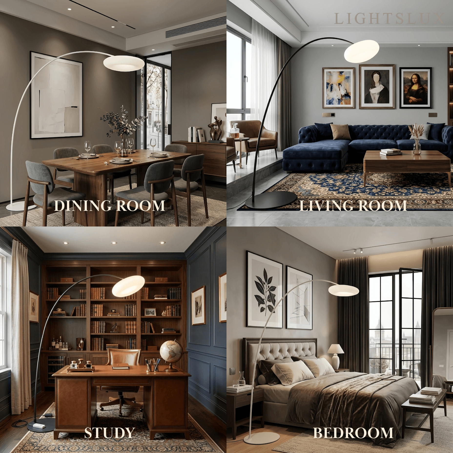 Velora Minimalist Floor Lamp - Curved Black/White Design, Dimmable for Living Room