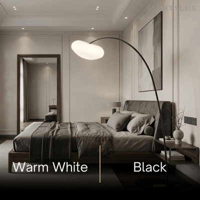 Velora Minimalist Floor Lamp - Curved Black/White Design, Dimmable for Living Room