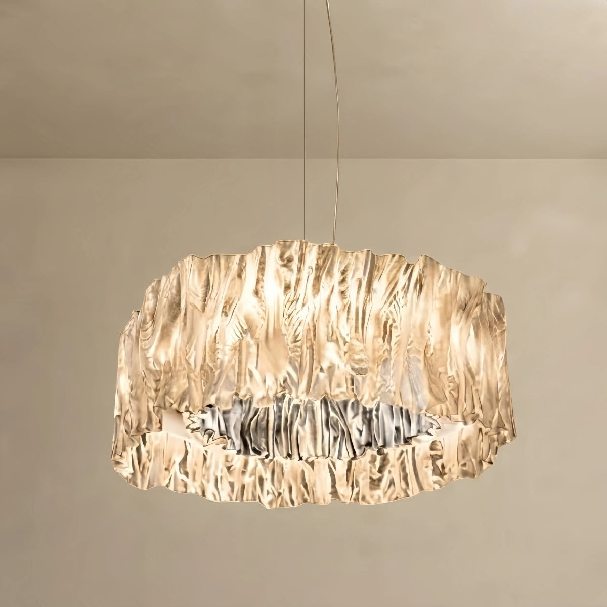 Excelis Designer Luxury Pleated Pendant Light – White/Gold/Chrome Acrylic for Living Room