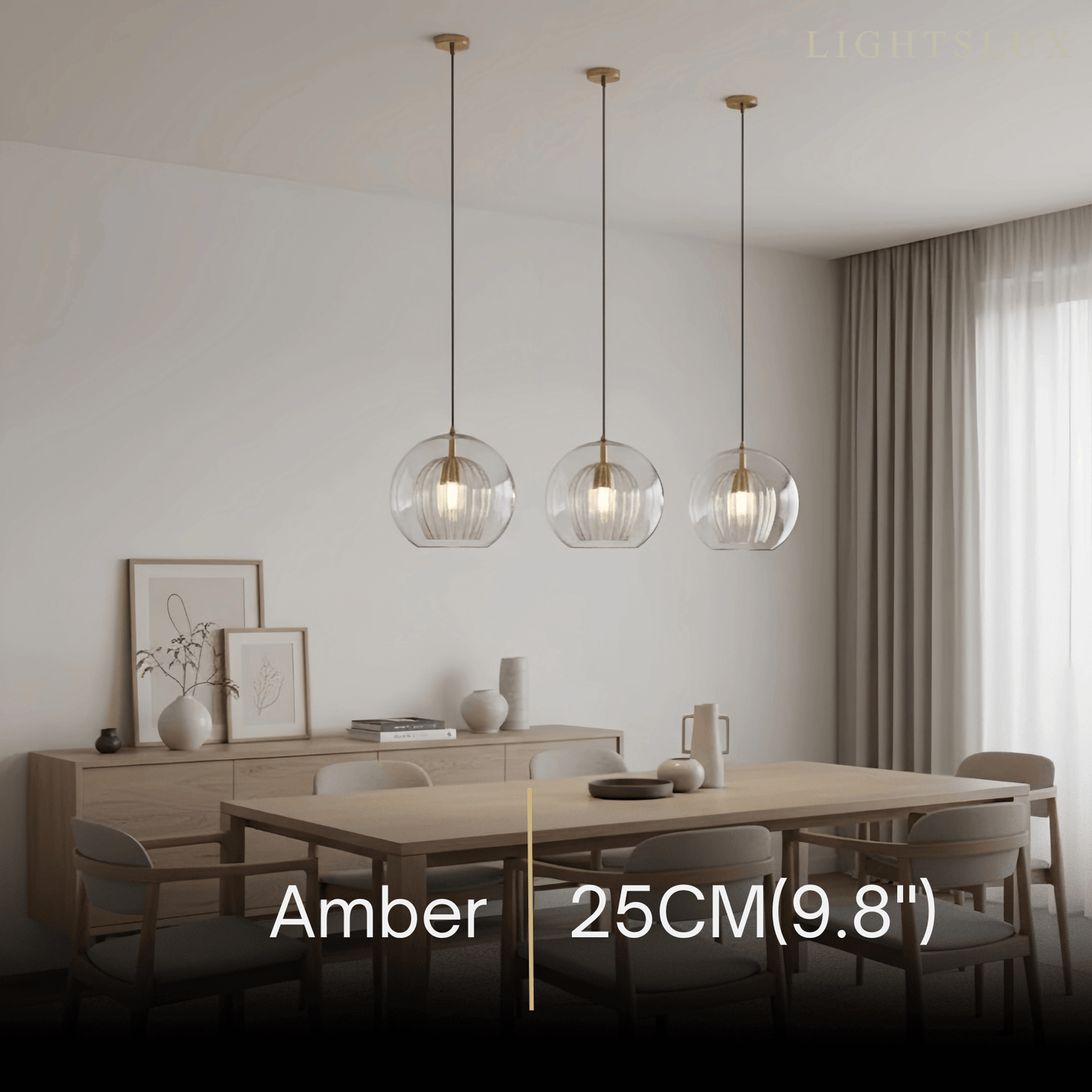 Vetro Nordic Globe Pendant Light – Clear or Amber Glass for Bedroom