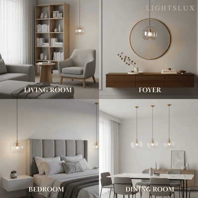 Vetro Nordic Globe Pendant Light – Clear or Amber Glass for Bedroom
