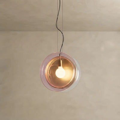 ALS226Morandia Designer Round Pendant Light – Blue/Pink/Clear Glass & Metal for Living Room
