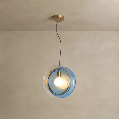 ALS226Morandia Designer Round Pendant Light – Blue/Pink/Clear Glass & Metal for Living Room