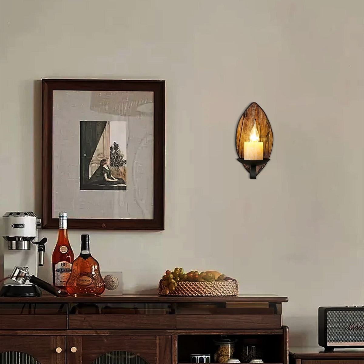 Vintage Wood & Metal Wall Lamp