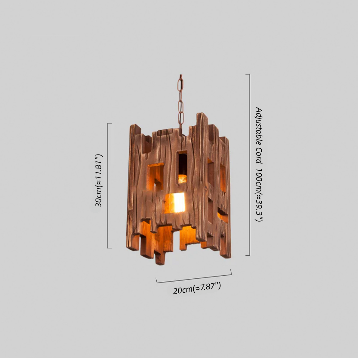Zenno Rustic Wood Pendant Light - Rectangular Wood for Dining Room, Bedroom