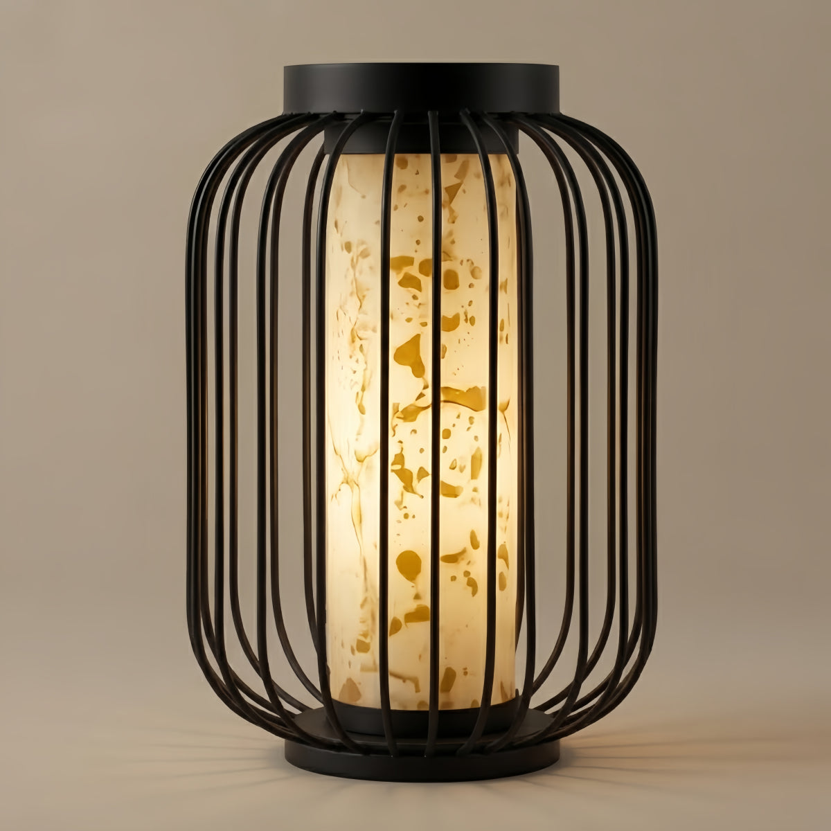 ALS593Lunara Modern Solar Floor Lamp - Black Metal Lantern for Courtyard (Waterproof)