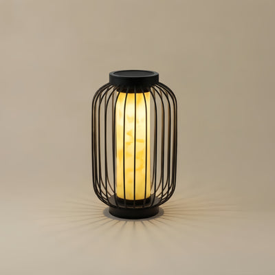 ALS593Lunara Modern Solar Floor Lamp - Black Metal Lantern for Courtyard (Waterproof)