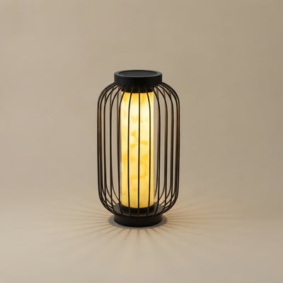 ALS593Lunara Modern Solar Floor Lamp - Black Metal Lantern for Courtyard (Waterproof)