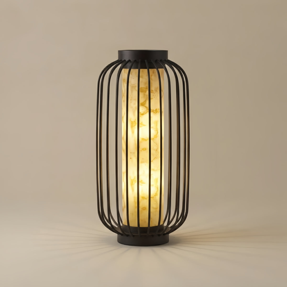 ALS593Lunara Modern Solar Floor Lamp - Black Metal Lantern for Courtyard (Waterproof)