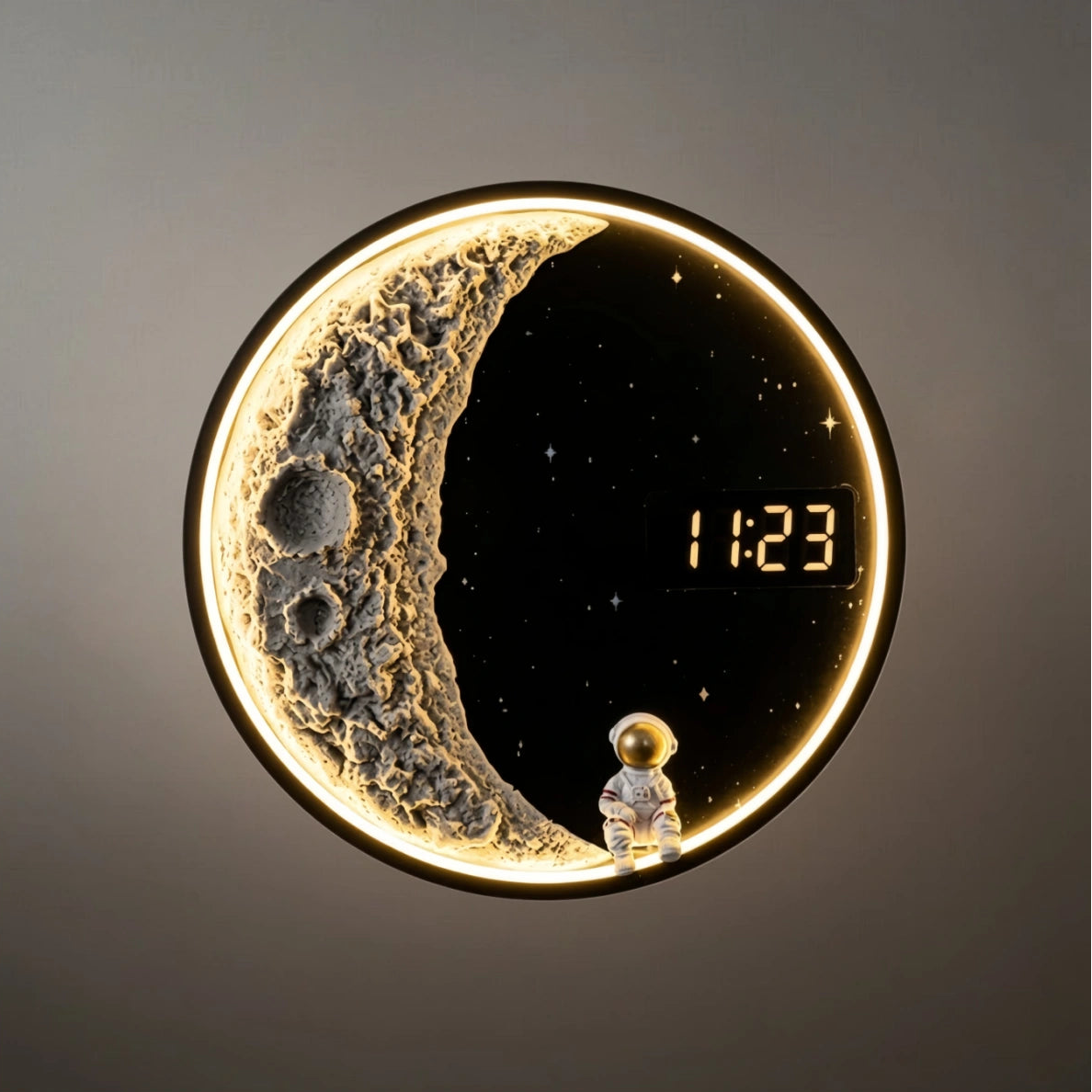 Vivara Art Deco Astronaut Wall Lamp - Modern Moon Metal Clock Light for Bedroom