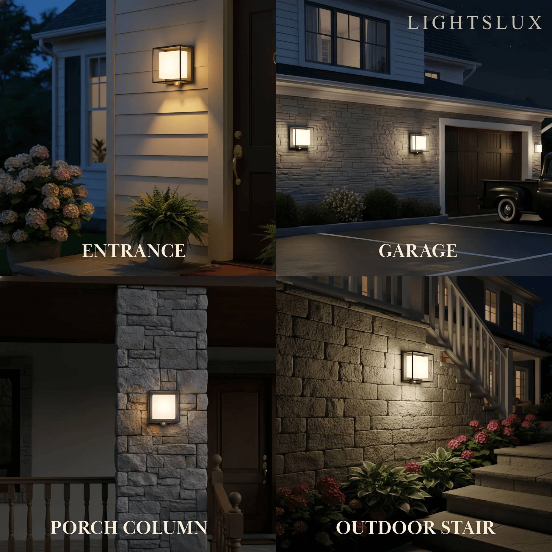 Arcato Modern Rectangular Outdoor Wall Lamp – Black Acrylic Solar Light with Sensor