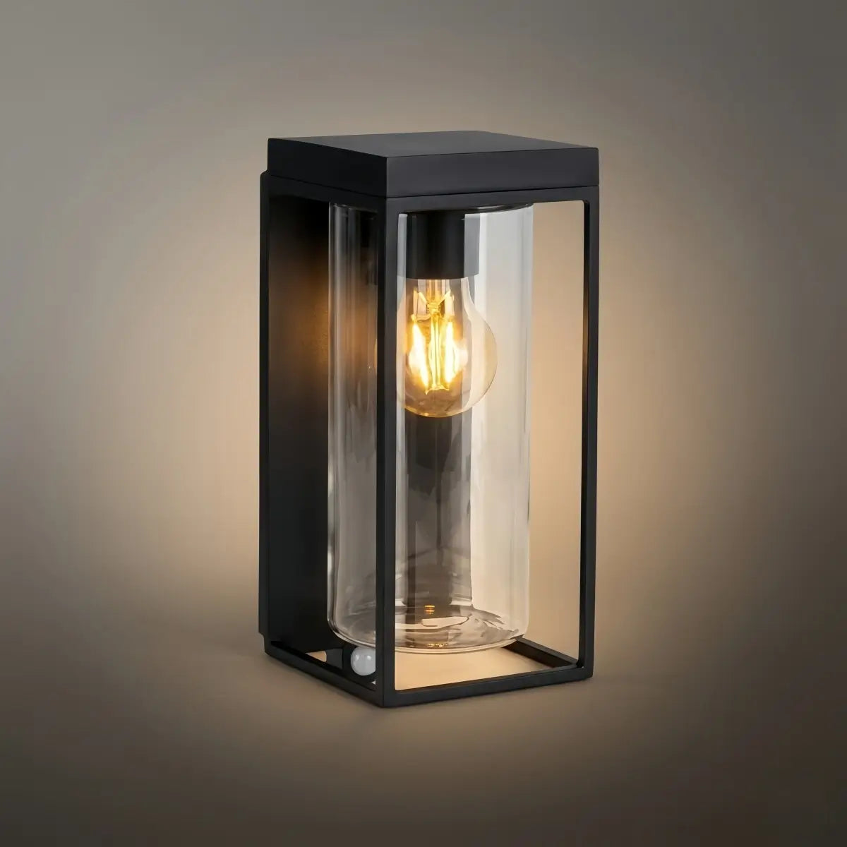 Irondale Modern Rectangular Solar Wall Lamp with Sensor – Black Metal/Glass Outdoor