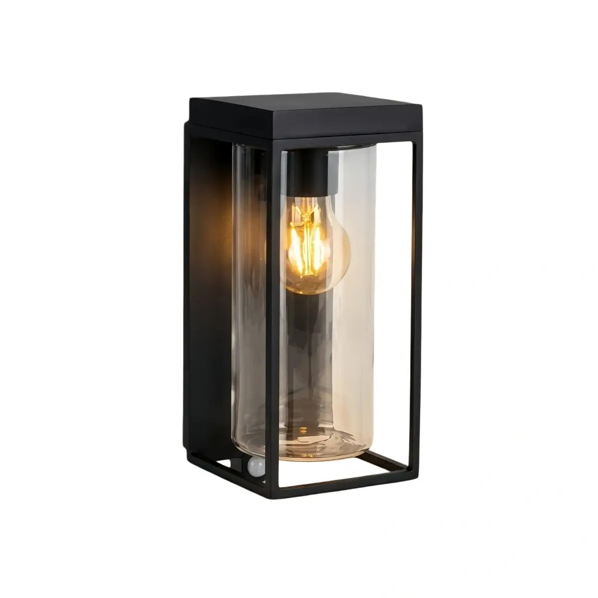 Irondale Modern Rectangular Solar Wall Lamp with Sensor – Black Metal/Glass Outdoor