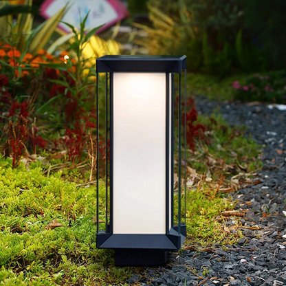 Arcato Modern Outdoor Floor Lamp - Black Cuboid Metal & Glass with RGB Lighting