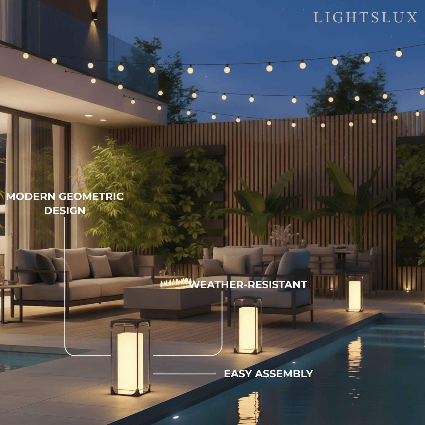 Arcato Modern Square Outdoor Floor Lamp — Black Metal/Acrylic Lantern for Patio