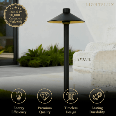 Irondale Modern Black Hooded Outdoor Path Light – Waterproof Garden Lighting
