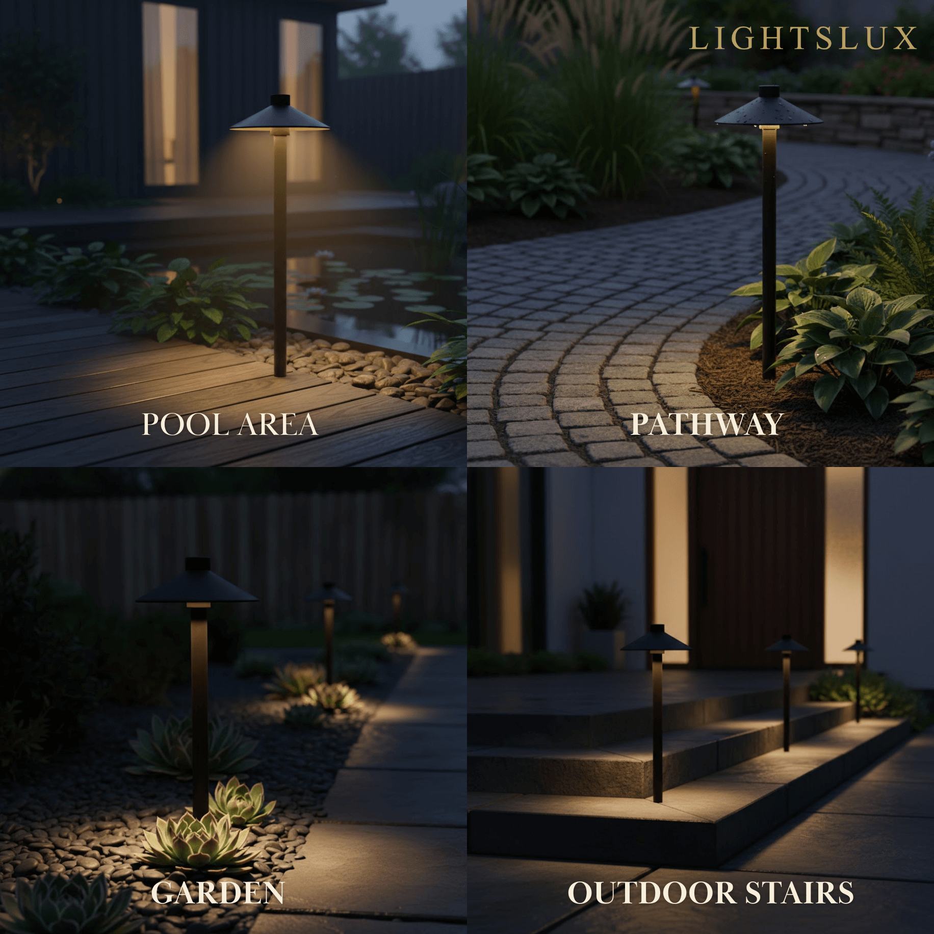 Irondale Modern Black Hooded Outdoor Path Light – Waterproof Garden Lighting