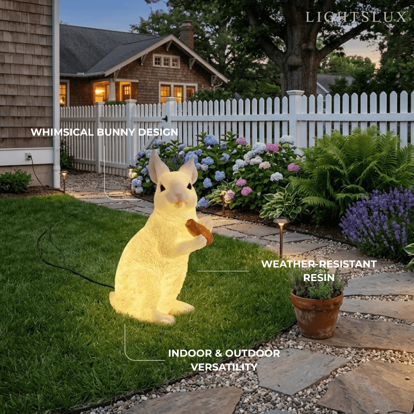 Easter Bunny Outdoor Light – Cute Sitting & Carrot Bunny Garden Lamp