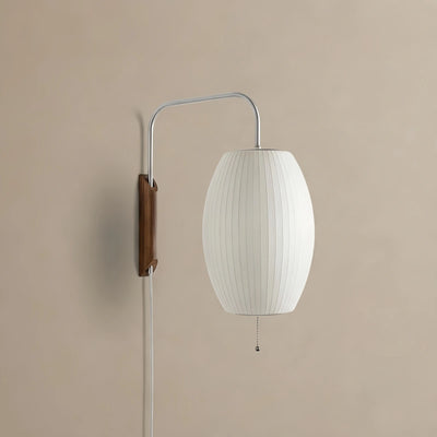 Velora Modern Plug-In Wall Lamp -- Polymer Steel Walnut Metal Chrome & Walnut with White Shade for Bedroom