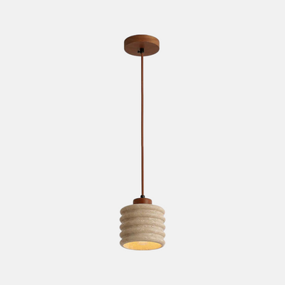 Pendant Light - Travertine & Wood Ceiling Lamp for Kitchen Island
