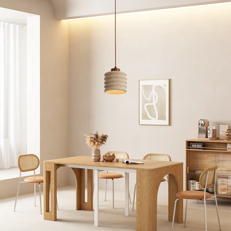 Pendant Light - Travertine & Wood Ceiling Lamp for Kitchen Island