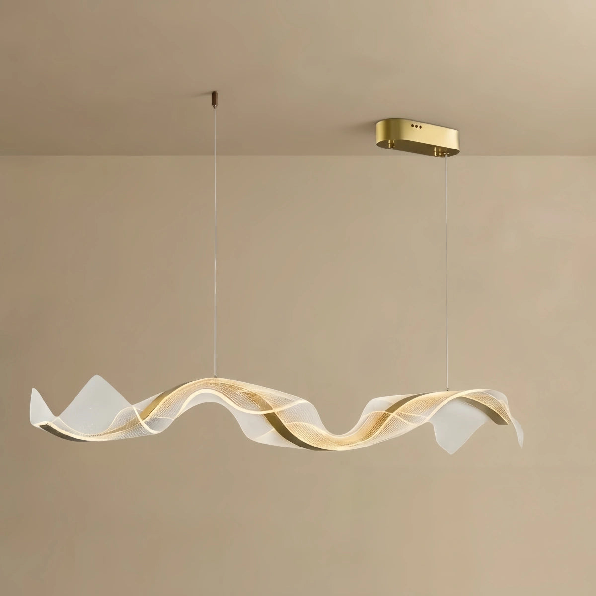 Excelis Modern Metal & Acrylic Pendant Light - Gold Wave Design for Dining Room