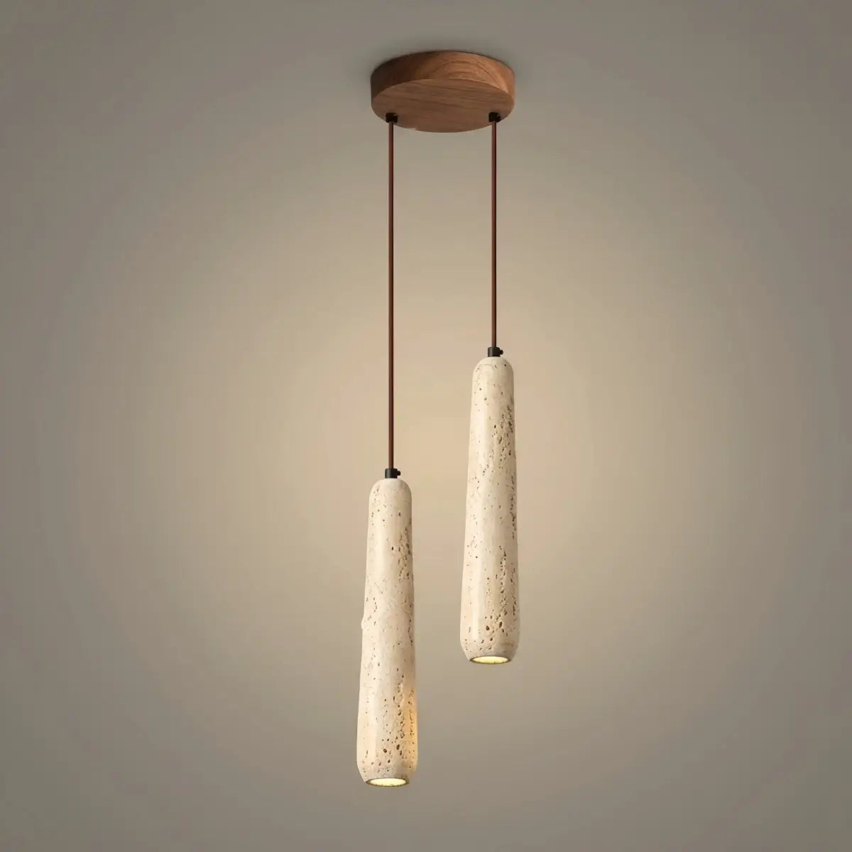 Zenno Modern Pendant Light — Natural Wood & Stone Cylinder for Dining Room