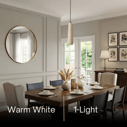 Zenno Modern Pendant Light — Natural Wood & Stone Cylinder for Dining Room