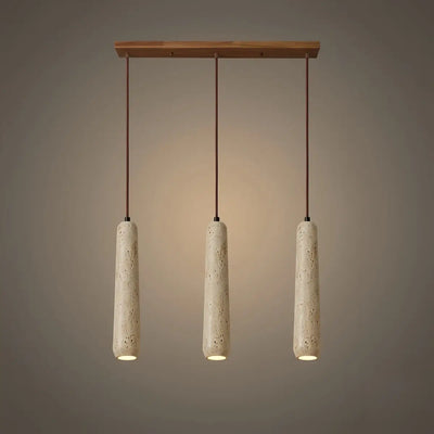 Zenno Modern Pendant Light — Natural Wood & Stone Cylinder for Dining Room