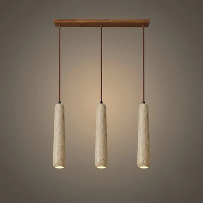 Zenno Modern Pendant Light — Natural Wood & Stone Cylinder for Dining Room