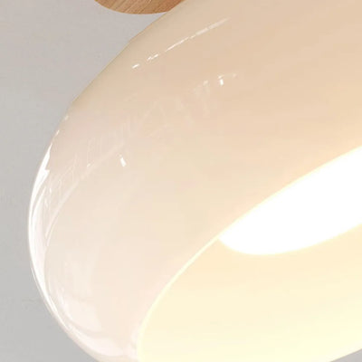 Modern Glass LED Ceiling Light – Orange/White Wood