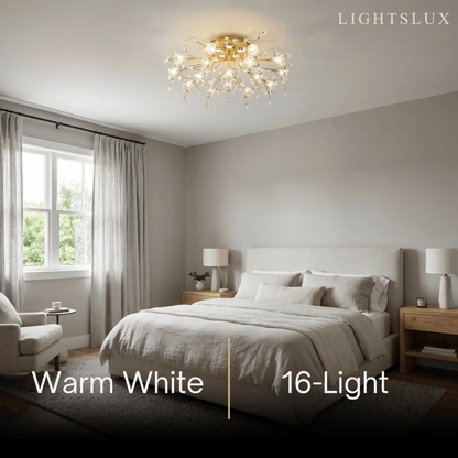 Excelis Royal Dendrite Ceiling Light – Gold Metal & Glass Fixture Living Room/Bedroom