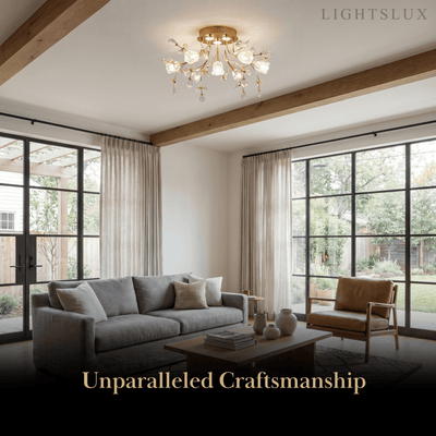 Excelis Royal Dendrite Ceiling Light – Gold Metal & Glass Fixture Living Room/Bedroom