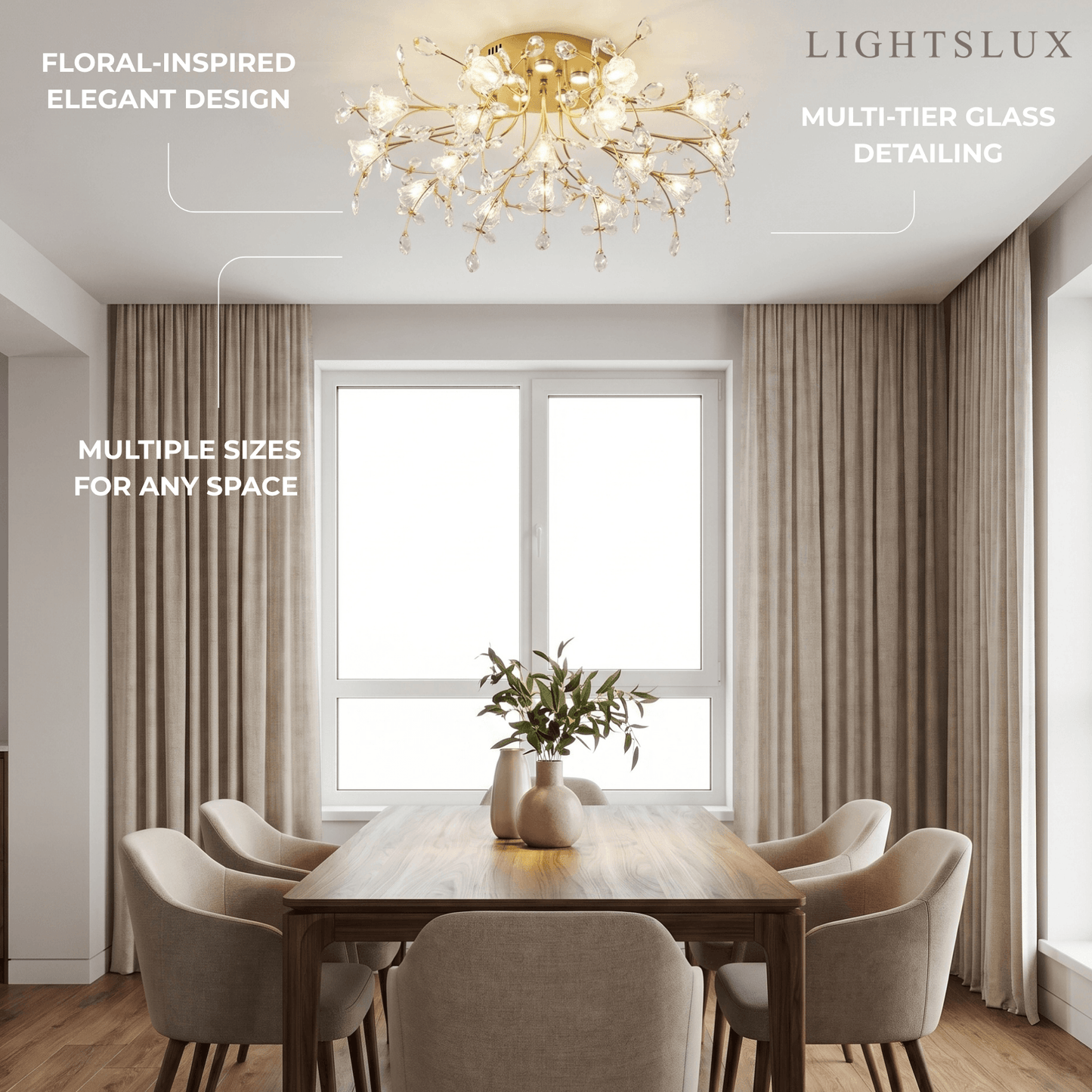 Excelis Royal Dendrite Ceiling Light – Gold Metal & Glass Fixture Living Room/Bedroom