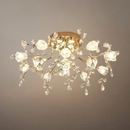 Excelis Royal Dendrite Ceiling Light – Gold Metal & Glass Fixture Living Room/Bedroom