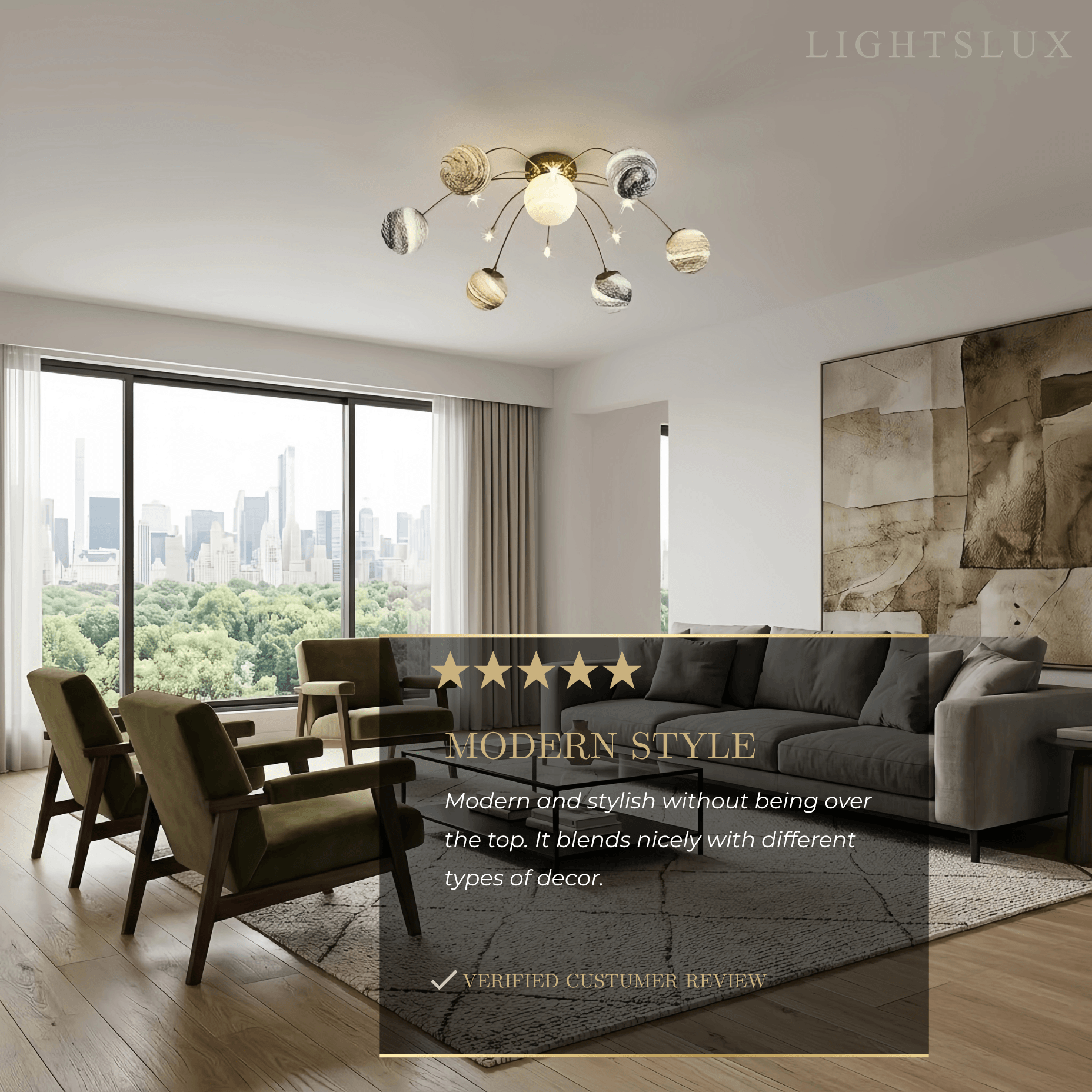Nebula Art Deco Gold Frame Ceiling Light 