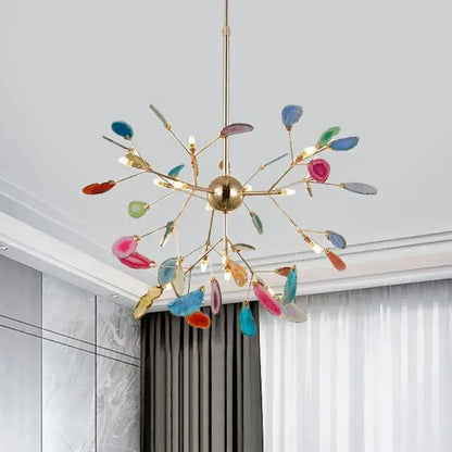 Excelis Art Deco Natural Agate Chandelier - Leaf