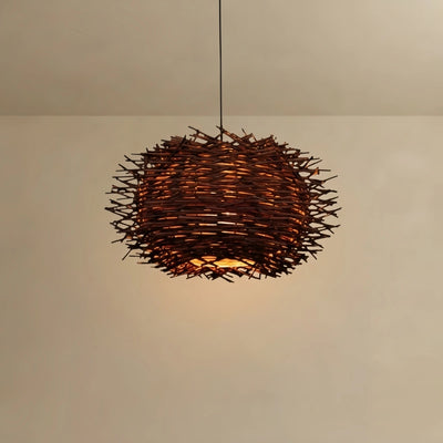 Bamburo Farmhouse Globular Wood Pendant Light – Brown for Living Room