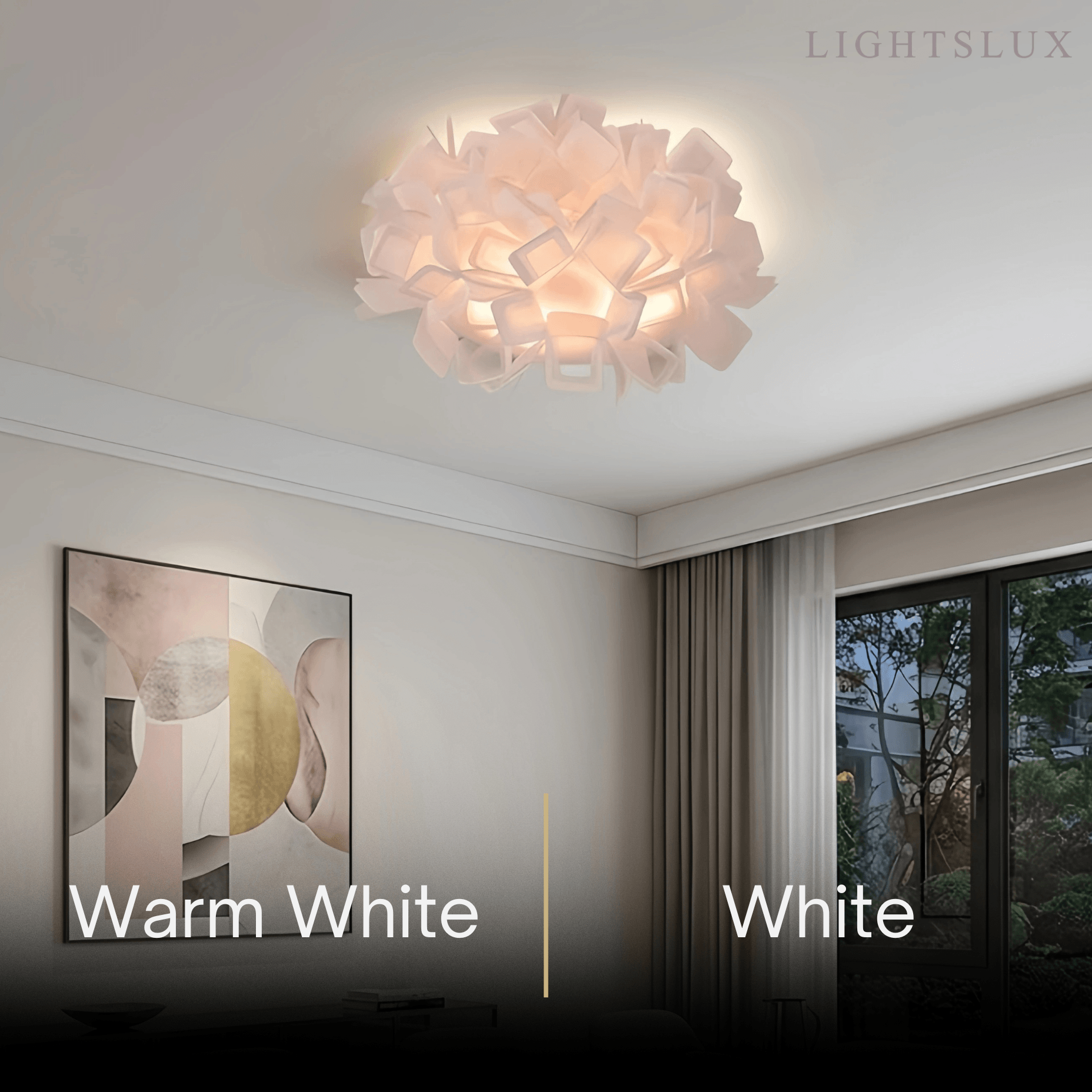 Lunara Art Deco Acrylic Ceiling Light - White Floral Design for Living Room