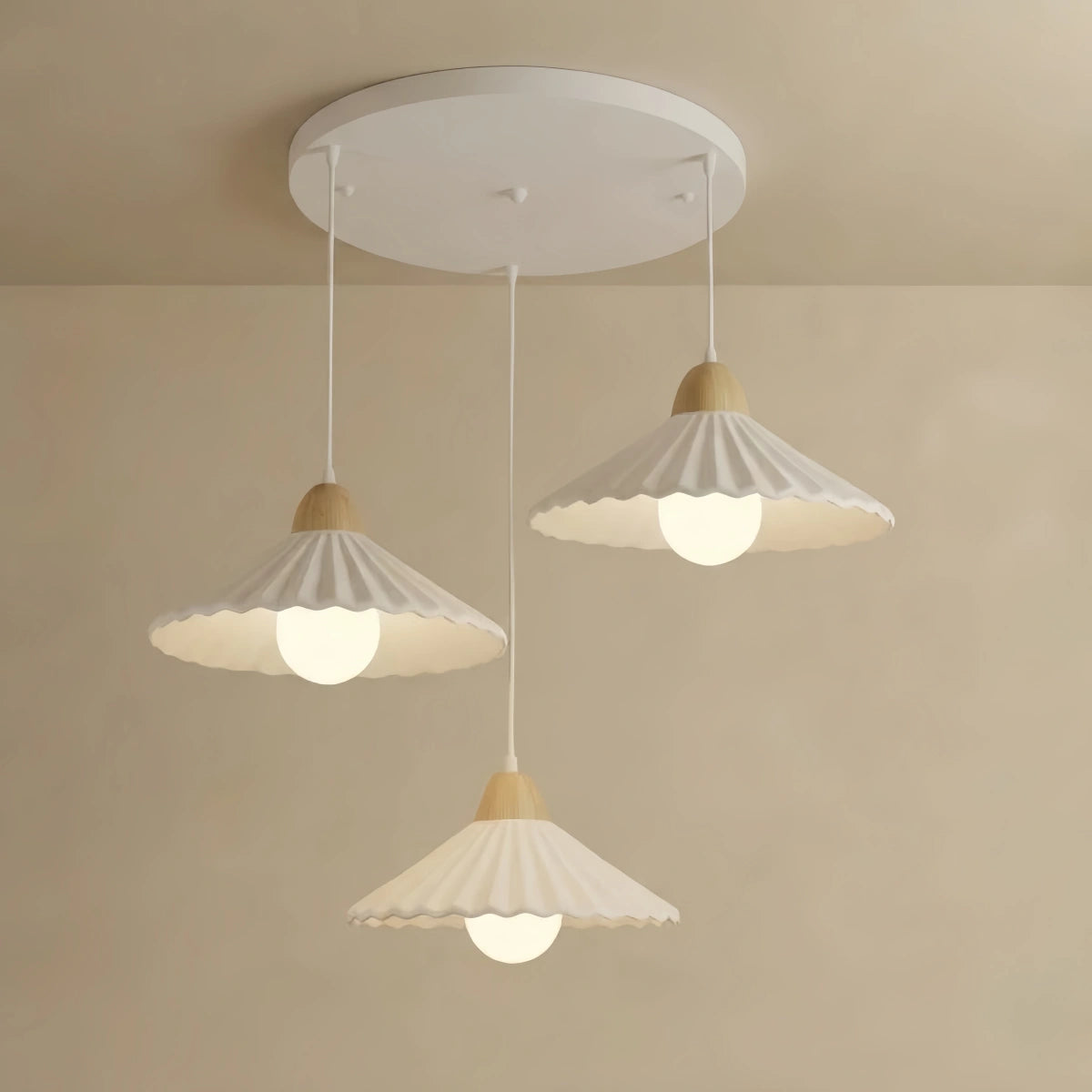  Wood & Ceramic Pendant Light — Brown Conical Shade for Dining Room