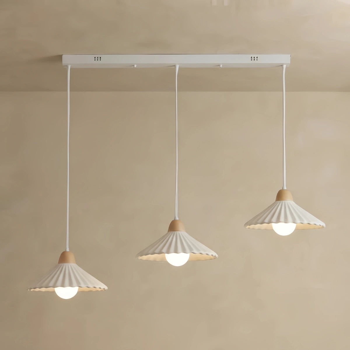 Crema Modern Wood & Ceramic Pendant Light — Brown Conical Shade 