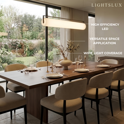 Arcato Modern Designer White Pendant Light – Cylindrical Metal & Acrylic Fixture for Dining Room