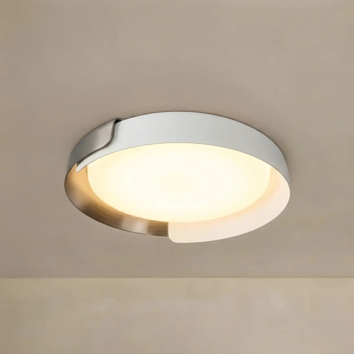 BT180Embrace Modern Round Flush Mount Ceiling Light – Metal & Acrylic LED Fixture for Bedroom