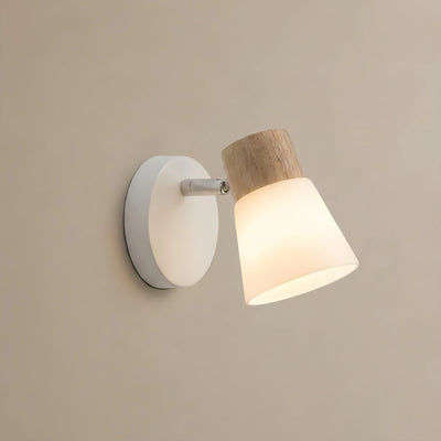 Crem Modern White Vanity Light – Wood & Glass Conical Shades for Bat