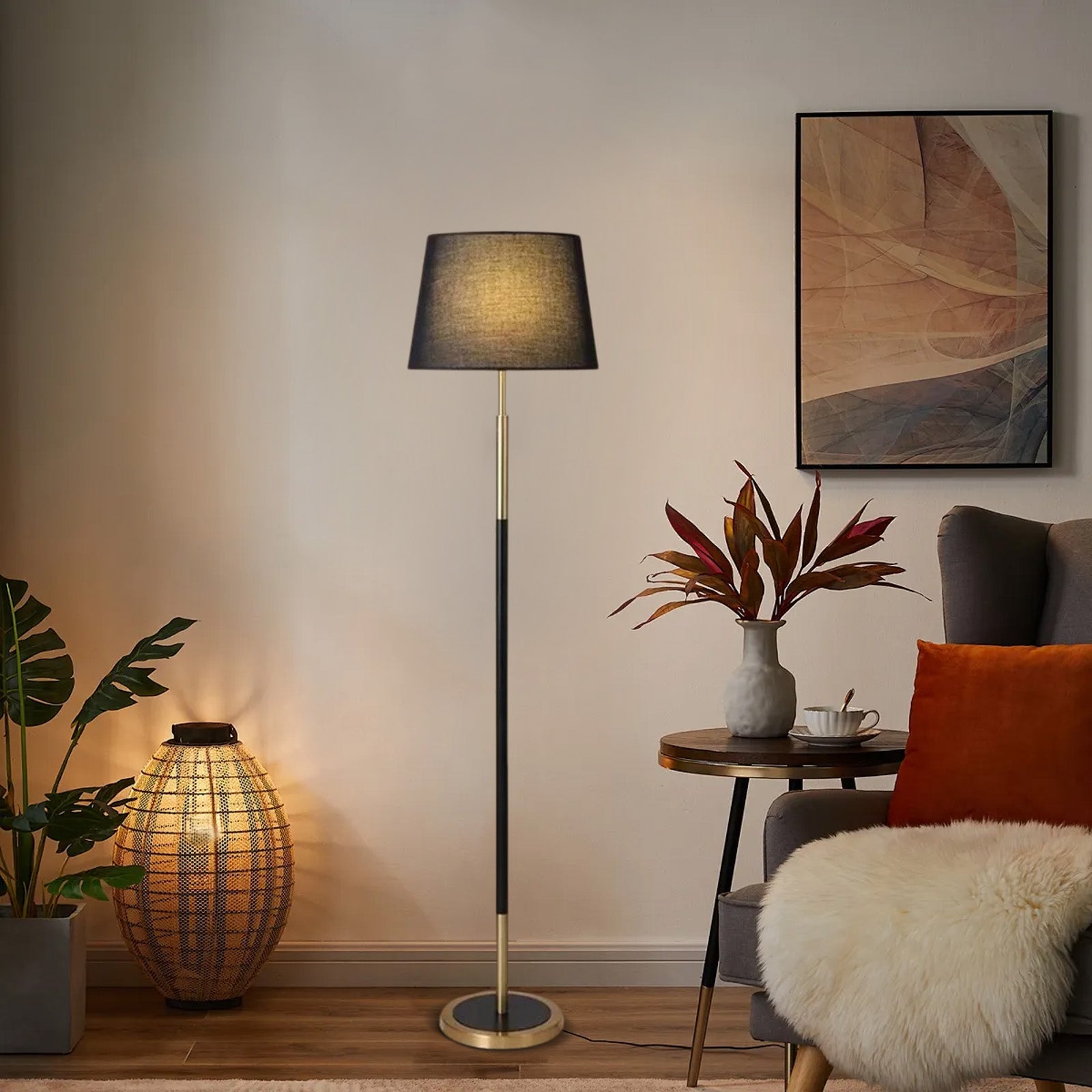 Floor Lamp —  Metal Frame with Warm Glow Indoor